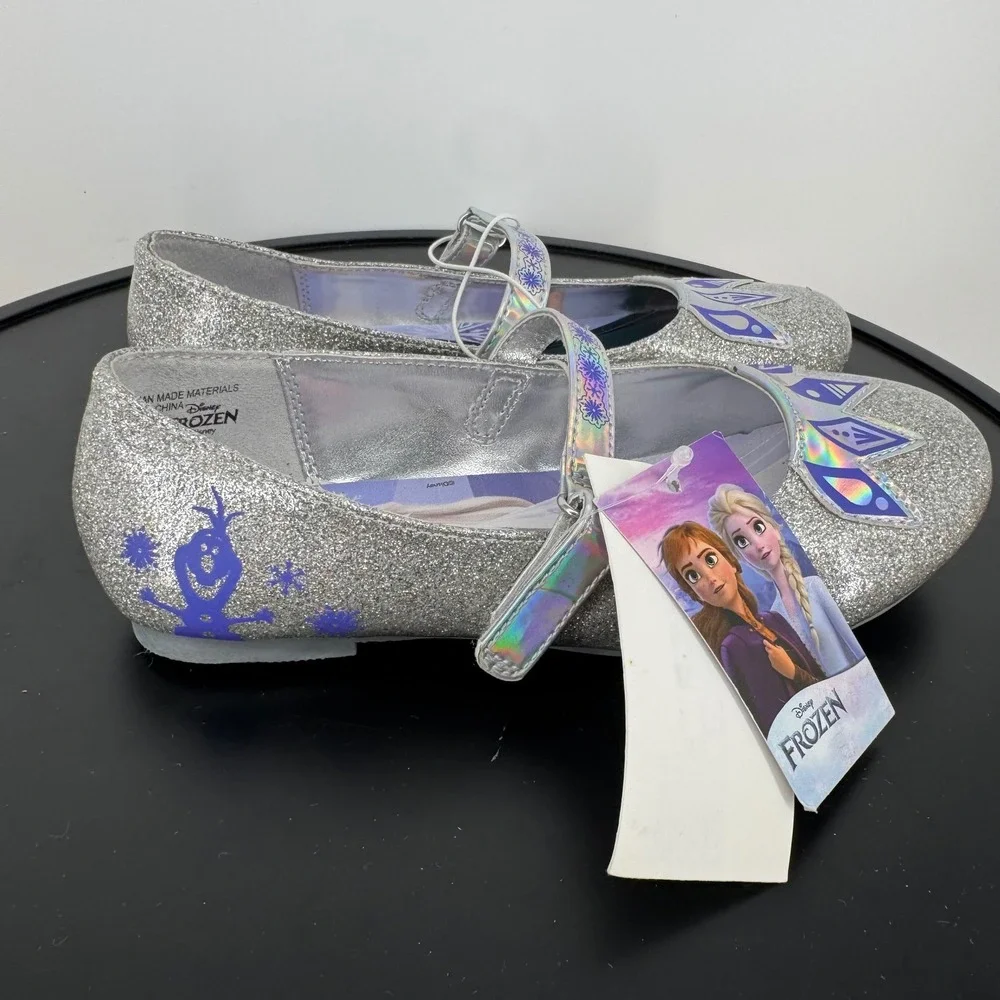 Disney Frozen Elsa Anna Silver Glitter Mary Jane Flats Shoes Girls Size 1 NWT